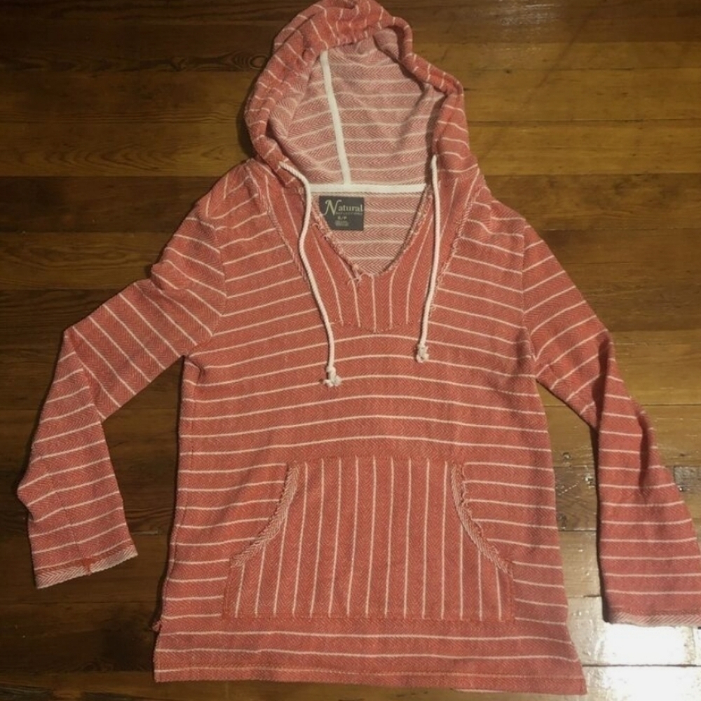Natural Reflections Hoodie Pullover Size Large Beach Coastal Striped Cotton